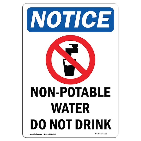Signmission OSHA Sign, 10" H, Rigid Plastic, Non-Potable Water Sign With Symbol, Portrait, V-15106 OS-NS-P-710-V-15106 - main